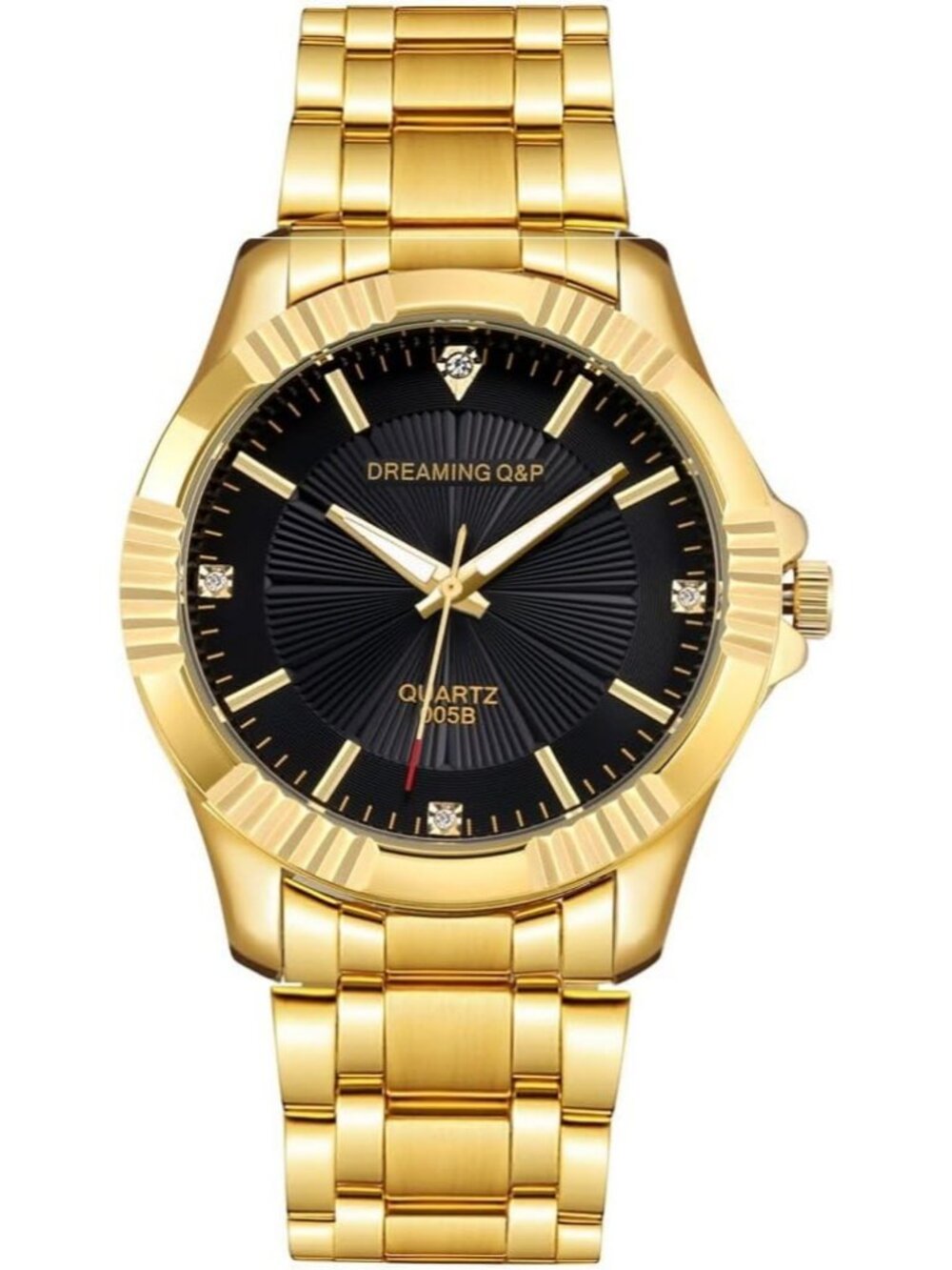 Men's Black And Gold Analog Quartz Stainless Steel Crystals Classic Wrist Watch